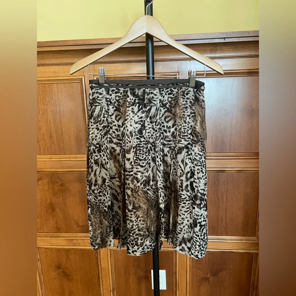 Talbots Skirt Vintage 100% Silk Chiffon Animal Print Brown and Tan Size 2P